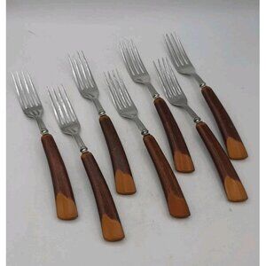 Vintage Glo Hill Carmel and Brown Canadian 7 Bakelite Forks 7 1/2 in Long